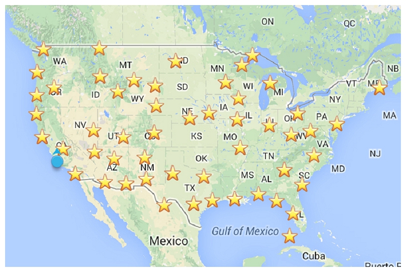 Google Stars on a Map - Currently Wandering